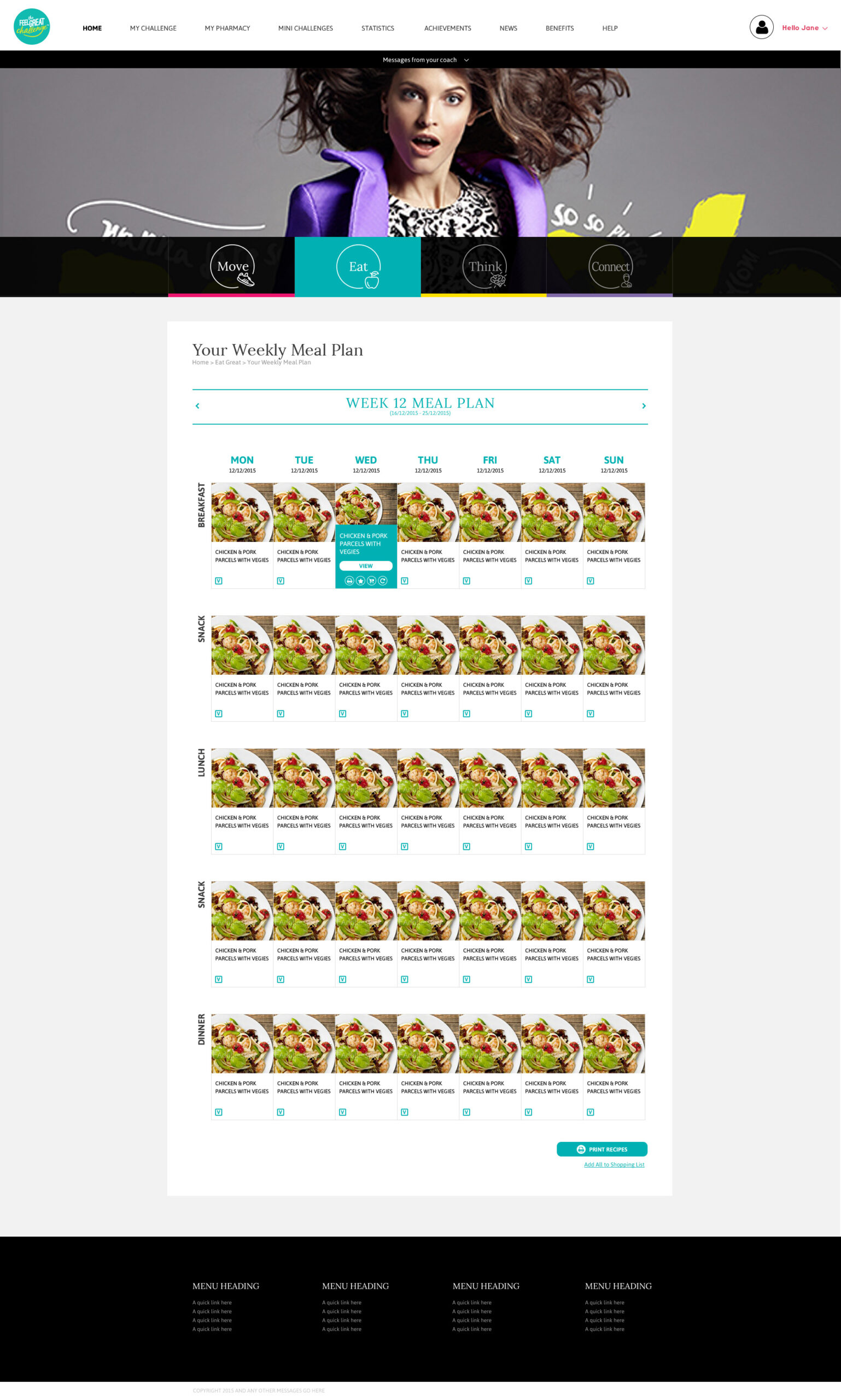 Weekly meal plan screen in Eat Great section.
